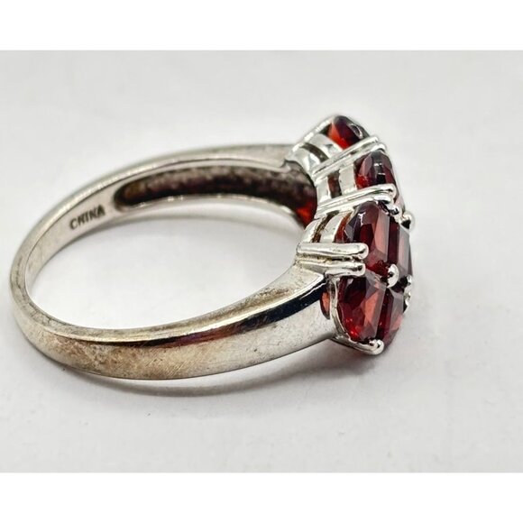 Sterling Silver 925 Ring Size 9 With Red Stones - Picture 3 of 8